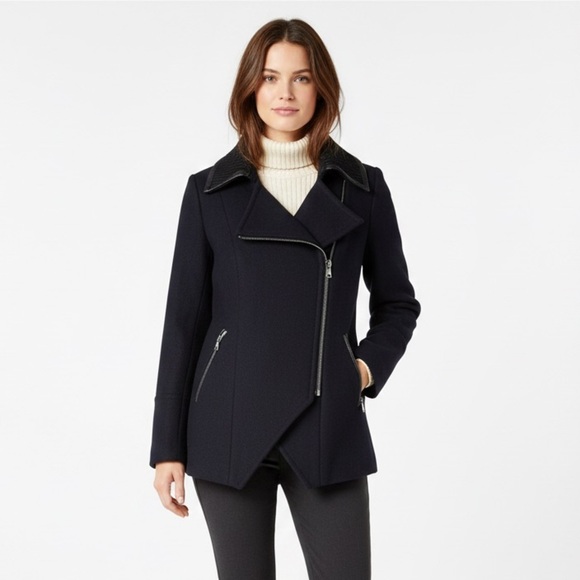 Trina Turk Jackets & Blazers - TRINA TURK Fine Lambswool Blend Jacket/Elevated Pea Coat Asymmetrical Collar, 4
